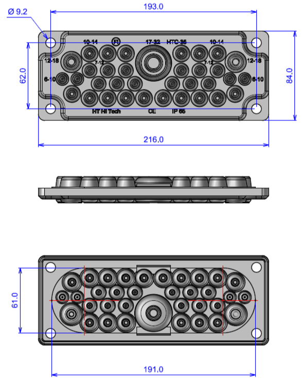 HTC-35, Мультифланец 1х17-32, 2х12-18, 16х10-14, 12х7-12, IP65, серый